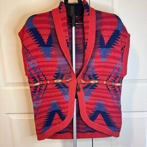 Chaps Red Blue Southwester Aztec Patterned Sweater Vest Toggle Button Sz XL
